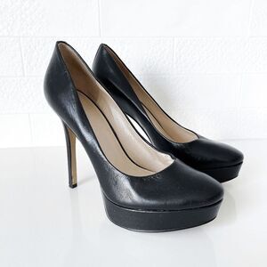 Nine West Womens Heels Leather Slip-On Stiletto Platform Pumps Black Size 8